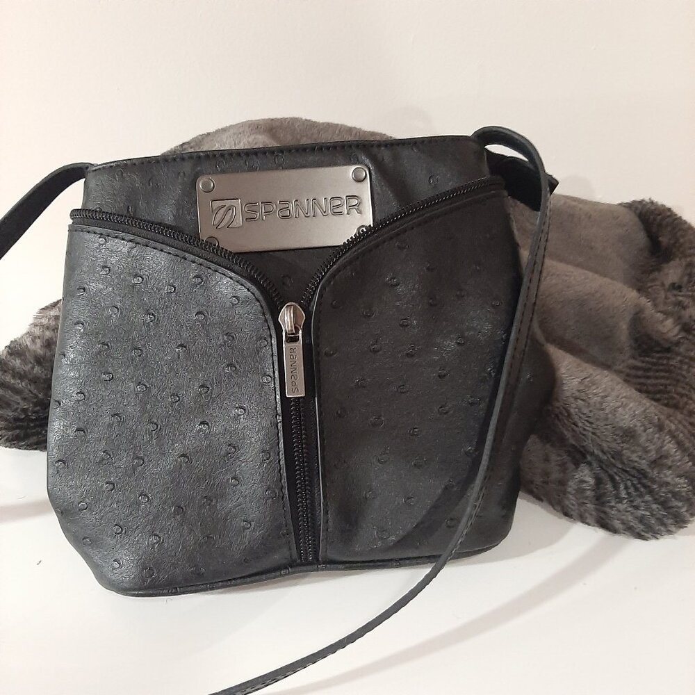 Rare Whimsygoth minimalist quiet luxury faux ostrich leather moto crossbody bag